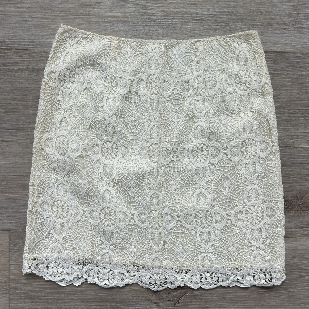 Garnet Hill Women's Size 8 Ivory Crochet/Lace Style Lined Skirt Zip Closure